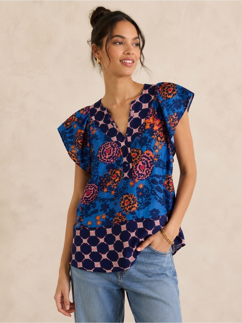 Anthropologie Fei Vibrant Floral Blouse Sz XS